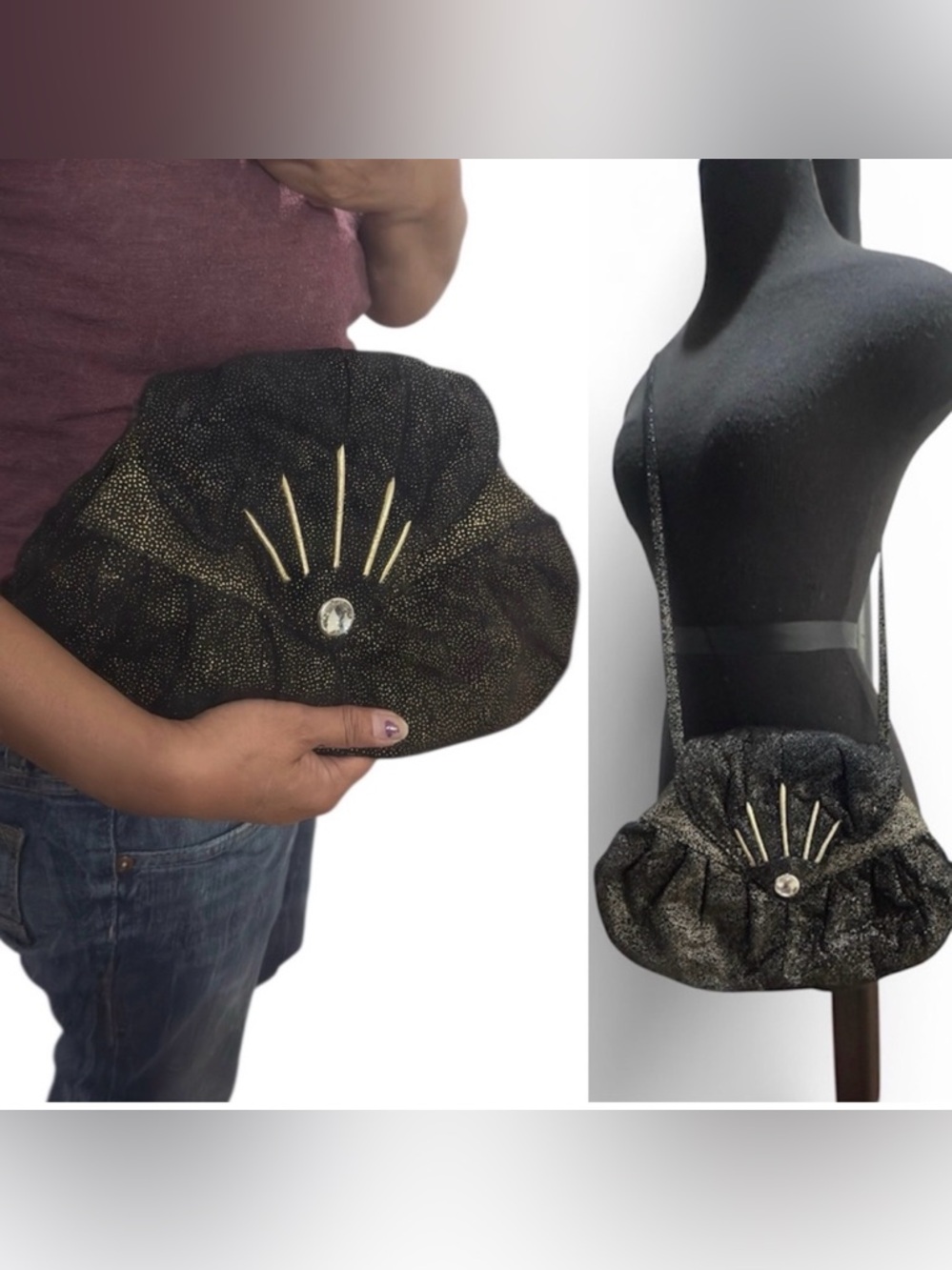 Black VIVA Metallic Accent Clutch Crossbody Bag